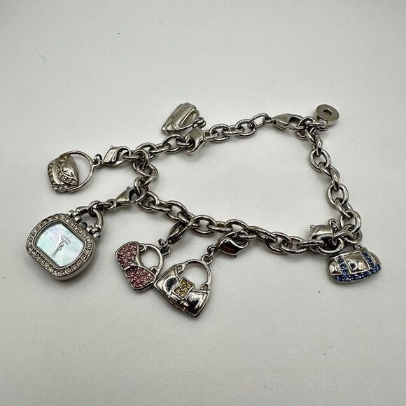 Citizen Eco-Drive Rhinestone Watch Purses Charm Bracelet Silver Tone - Picture 4 of 16